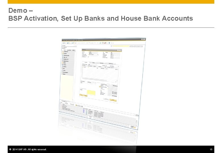 Demo – BSP Activation, Set Up Banks and House Bank Accounts © 2014 SAP