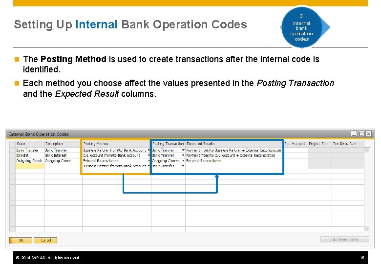 Setting Up Internal Bank Operation Codes 3. Internal bank operation codes n The Posting