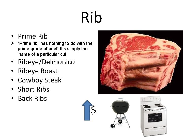 Rib • Prime Rib Ø “Prime rib” has nothing to do with the prime