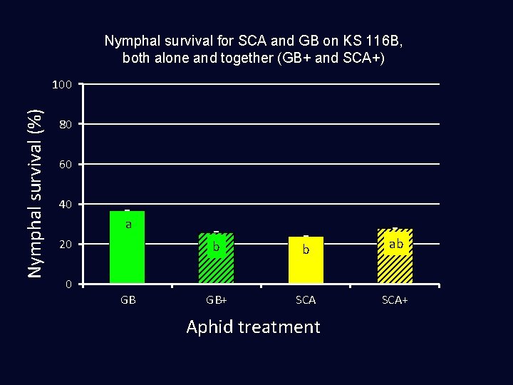 Nymphal survival for SCA and GB on KS 116 B, both alone and together