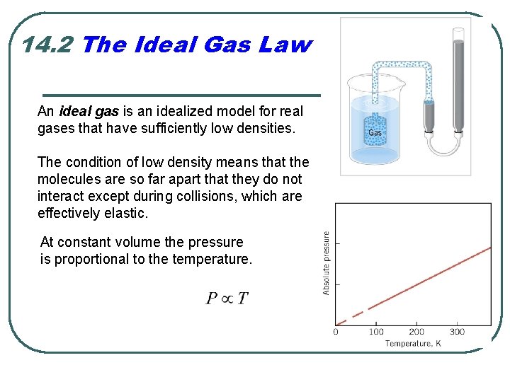 14. 2 The Ideal Gas Law An ideal gas is an idealized model for