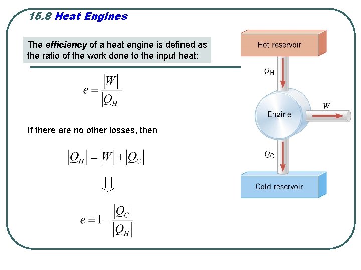 15. 8 Heat Engines The efficiency of a heat engine is defined as the