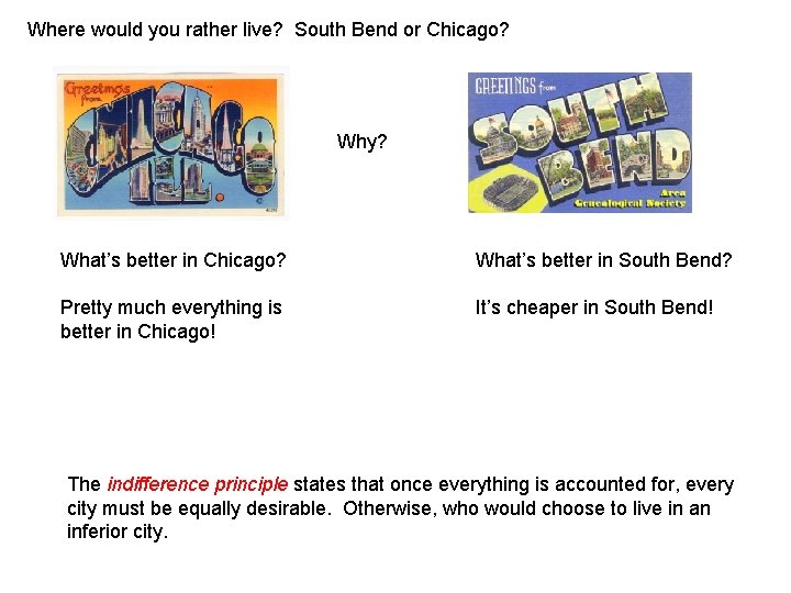 Where would you rather live? South Bend or Chicago? Why? What’s better in Chicago?