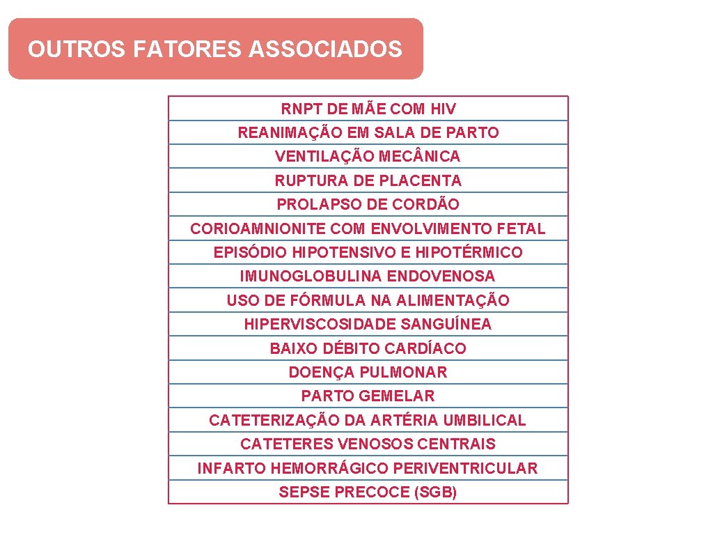 OUTROS FATORES ASSOCIADOS RNPT DE MÃE COM HIV REANIMAÇÃO EM SALA DE PARTO VENTILAÇÃO