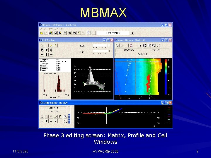 MBMAX Phase 3 editing screen: Matrix, Profile and Cell Windows 11/5/2020 HYPACK® 2006 2