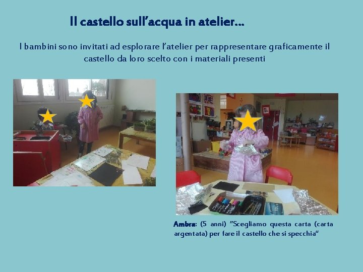 Il castello sull’acqua in atelier… I bambini sono invitati ad esplorare l’atelier per rappresentare