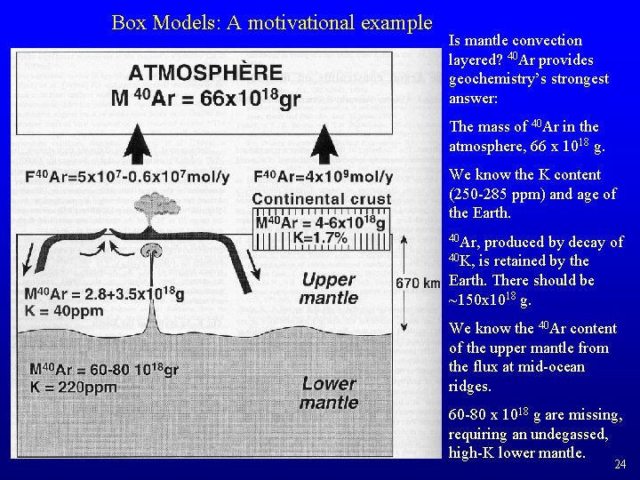 Box Models: A motivational example Is mantle convection layered? 40 Ar provides geochemistry’s strongest