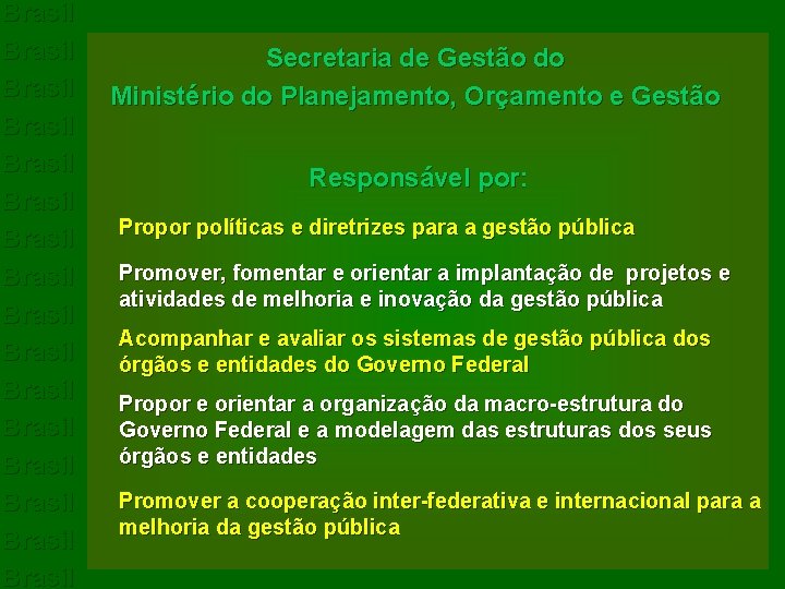 Brasil Brasil Brasil Brasil Secretaria de Gestão do Ministério do Planejamento, Orçamento e Gestão