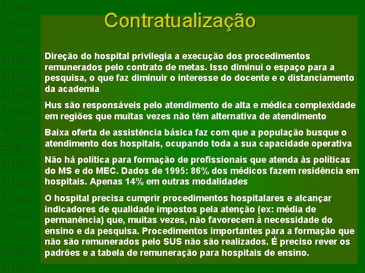 Brasil Brasil Brasil Brasil Contratualização : Direção do hospital privilegia a execução dos procedimentos