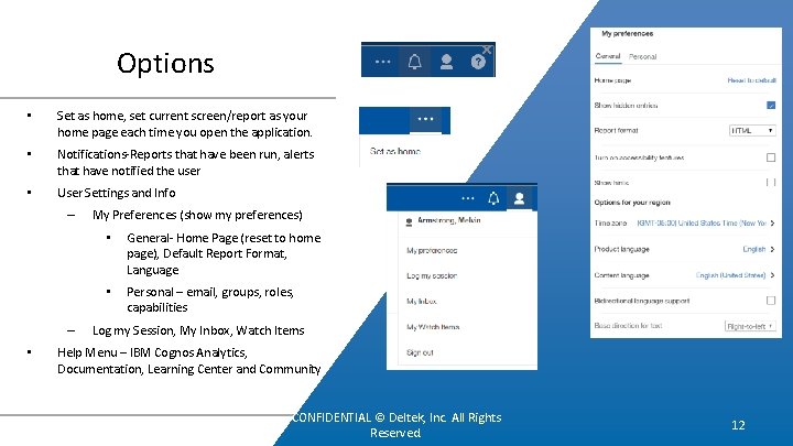 Options • Set as home, set current screen/report as your home page each time