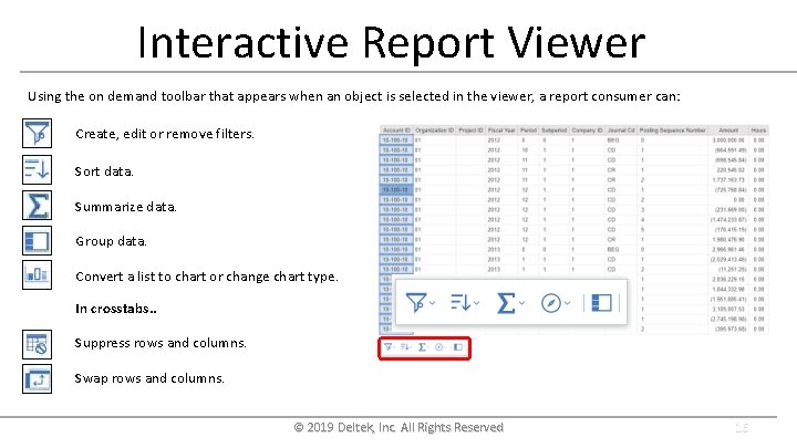 Interactive Report Viewer Using the on demand toolbar that appears when an object is
