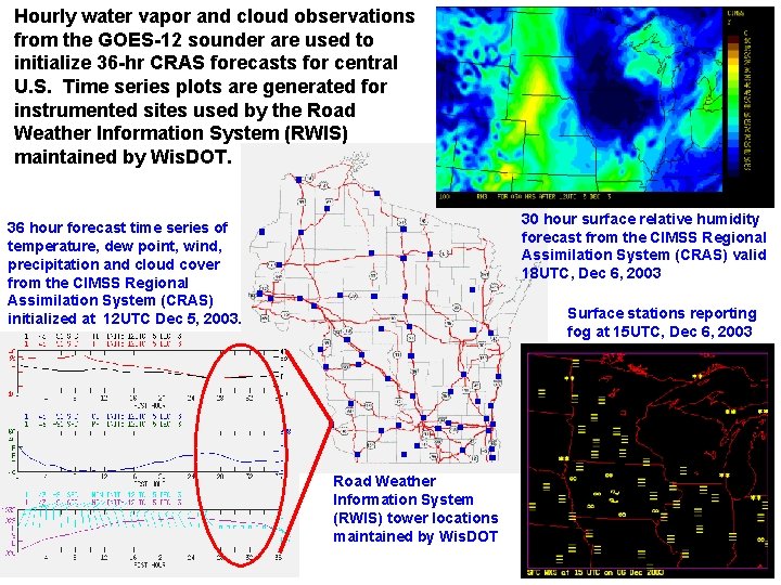 Hourly water vapor and cloud observations from the GOES-12 sounder are used to initialize