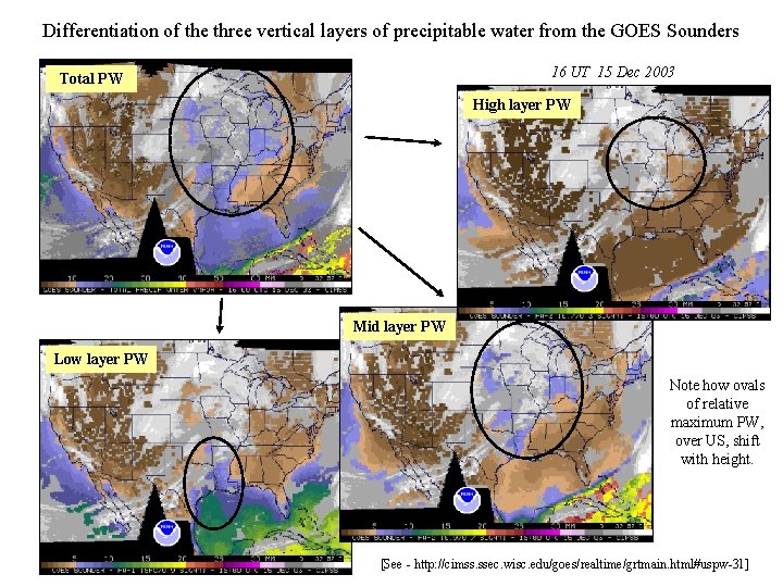 Differentiation of the three vertical layers of precipitable water from the GOES Sounders 16