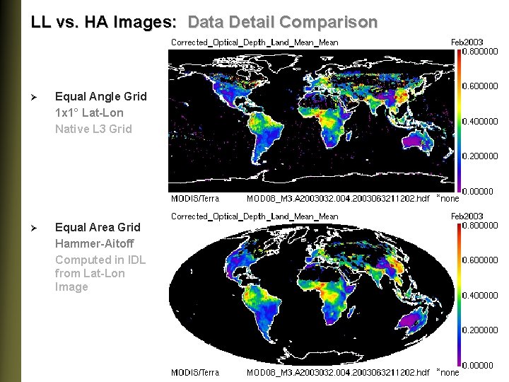 LL vs. HA Images: Data Detail Comparison Ø Equal Angle Grid 1 x 1°