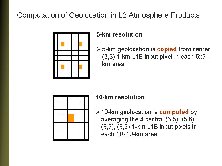 Computation of Geolocation in L 2 Atmosphere Products 5 -km resolution Ø 5 -km