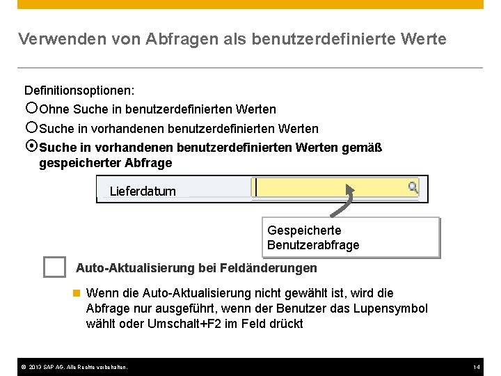 Verwenden von Abfragen als benutzerdefinierte Werte Definitionsoptionen: ¡Ohne Suche in benutzerdefinierten Werten ¡Suche in