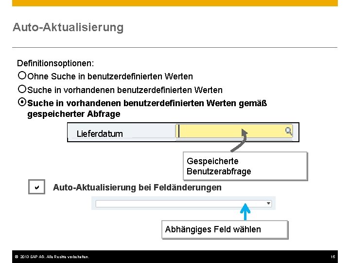 Auto-Aktualisierung Definitionsoptionen: ¡Ohne Suche in benutzerdefinierten Werten ¡Suche in vorhandenen benutzerdefinierten Werten ¤Suche in
