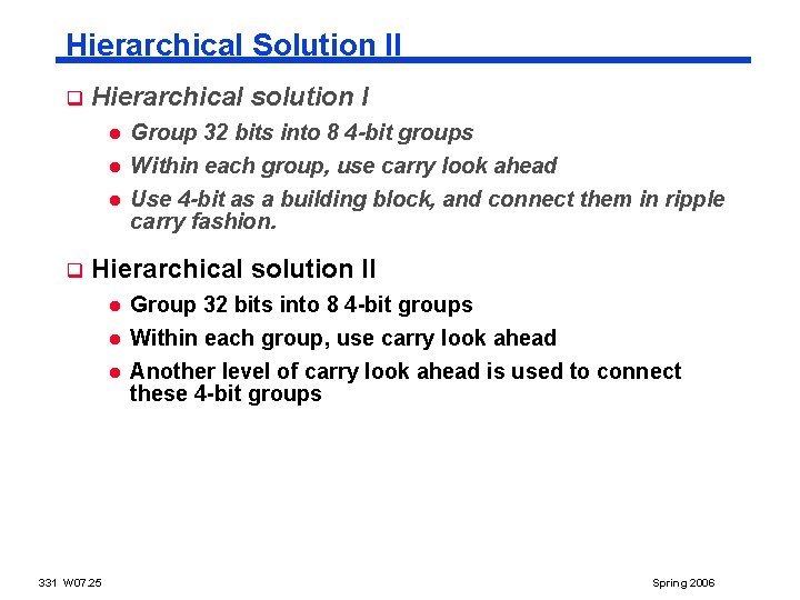 Hierarchical Solution II q Hierarchical solution I l l l q Group 32 bits