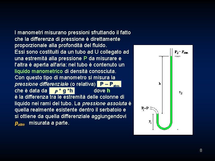 I manometri misurano pressioni sfruttando il fatto che la differenza di pressione è direttamente