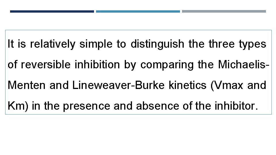 It is relatively simple to distinguish the three types of reversible inhibition by comparing