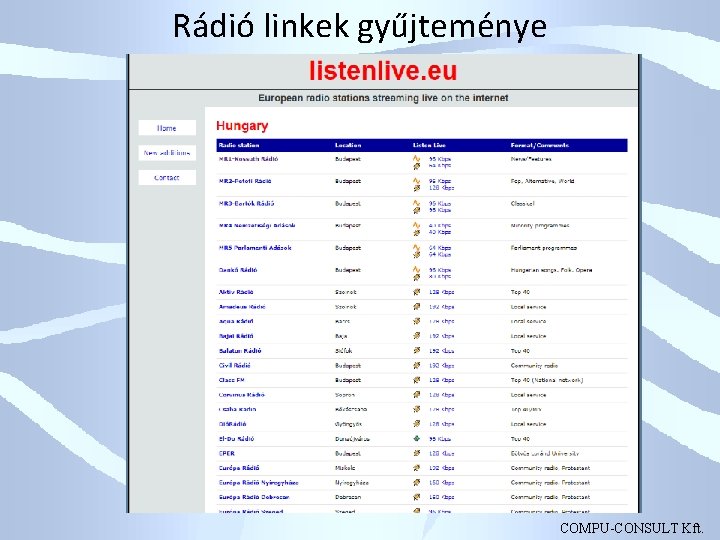 Rádió linkek gyűjteménye COMPU-CONSULT Kft. 