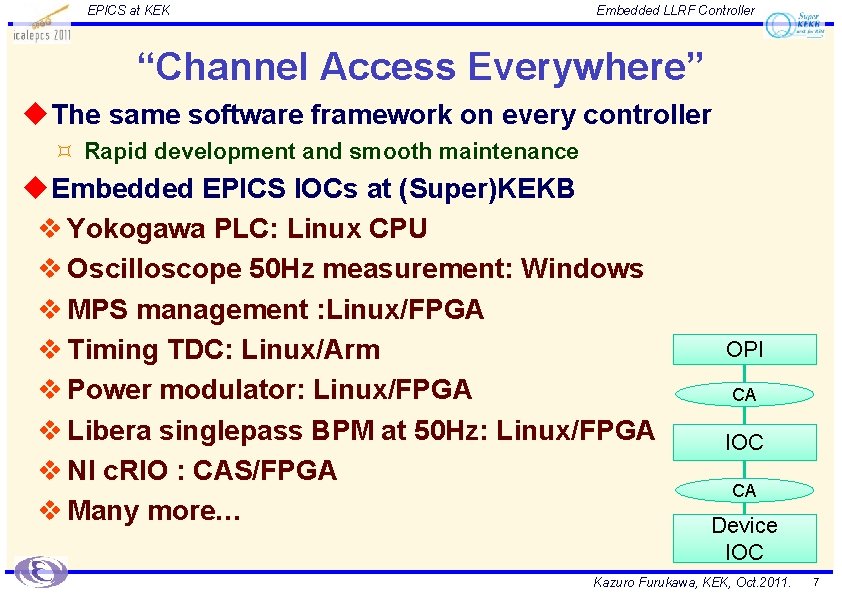 EPICS at KEK Embedded LLRF Controller “Channel Access Everywhere” u The same software framework