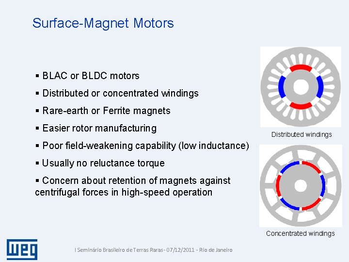 Surface-Magnet Motors § BLAC or BLDC motors § Distributed or concentrated windings § Rare-earth