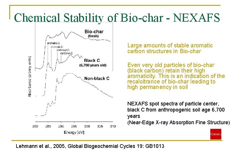 Chemical Stability of Bio-char - NEXAFS Bio-char (fresh) Large amounts of stable aromatic carbon