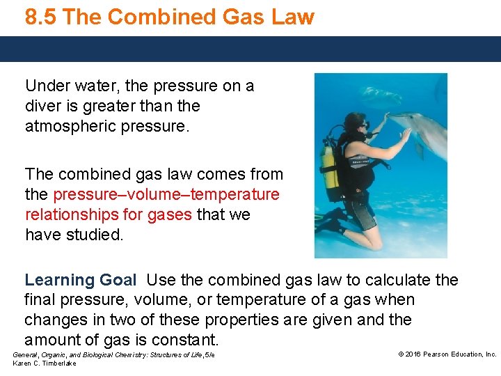 8. 5 The Combined Gas Law Under water, the pressure on a diver is