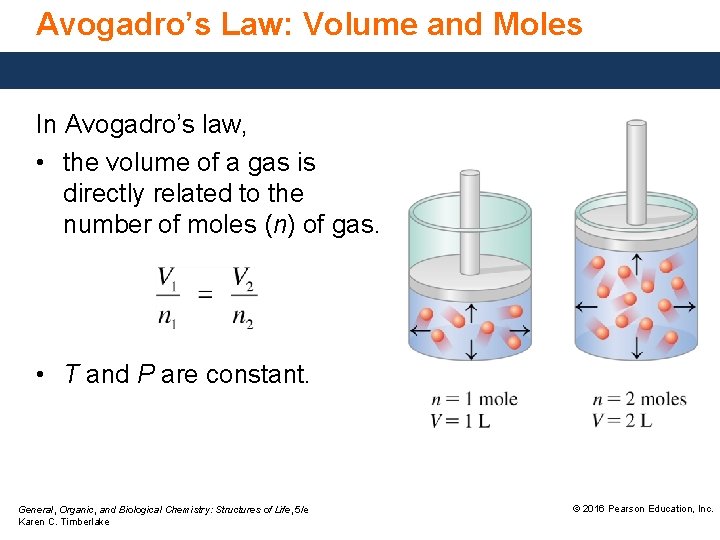 Avogadro’s Law: Volume and Moles In Avogadro’s law, • the volume of a gas