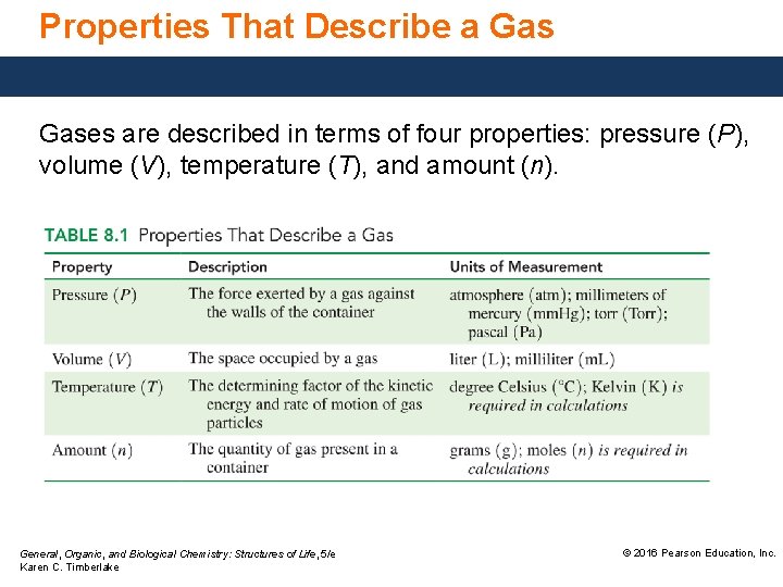 Properties That Describe a Gases are described in terms of four properties: pressure (P),