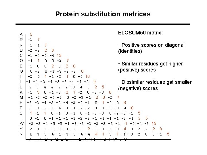 Protein substitution matrices A R N D C Q E G H I L