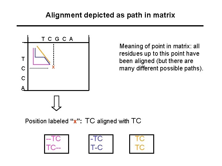 Alignment depicted as path in matrix T C G C A Meaning of point