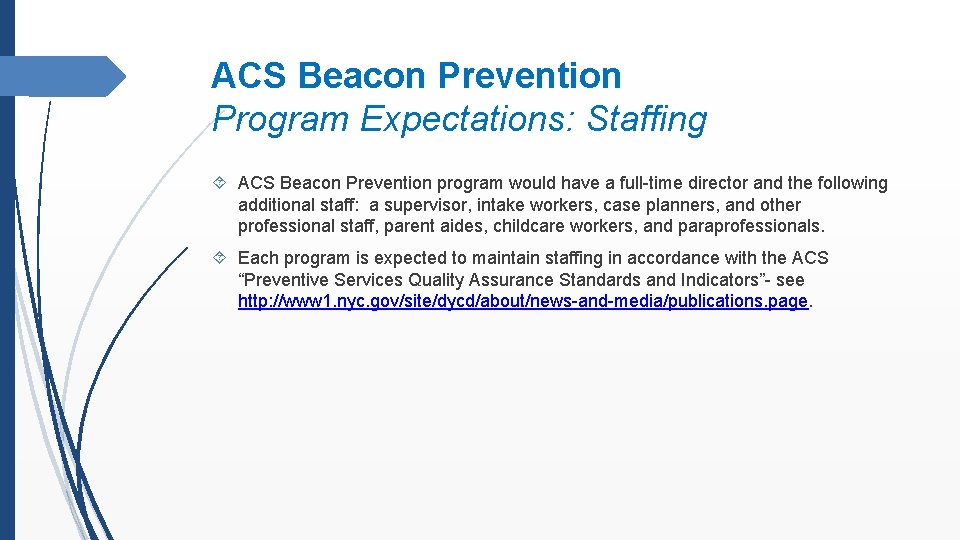 ACS Beacon Prevention Program Expectations: Staffing ACS Beacon Prevention program would have a full-time