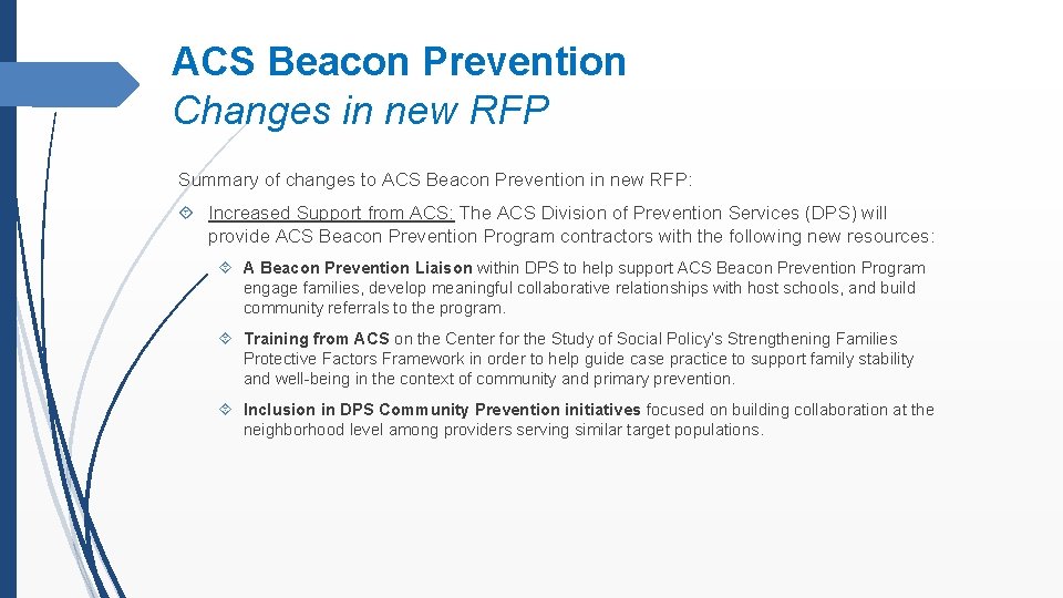 ACS Beacon Prevention Changes in new RFP Summary of changes to ACS Beacon Prevention