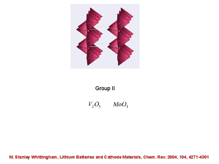 Group II M. Stanley Whittingham, Lithium Batteries and Cathode Materials, Chem. Rev. 2004, 104,