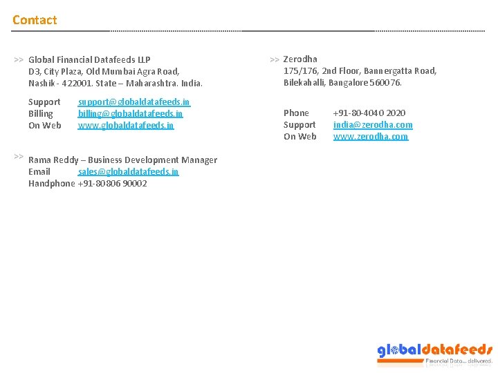 Contact >> Global Financial Datafeeds LLP D 3, City Plaza, Old Mumbai Agra Road,