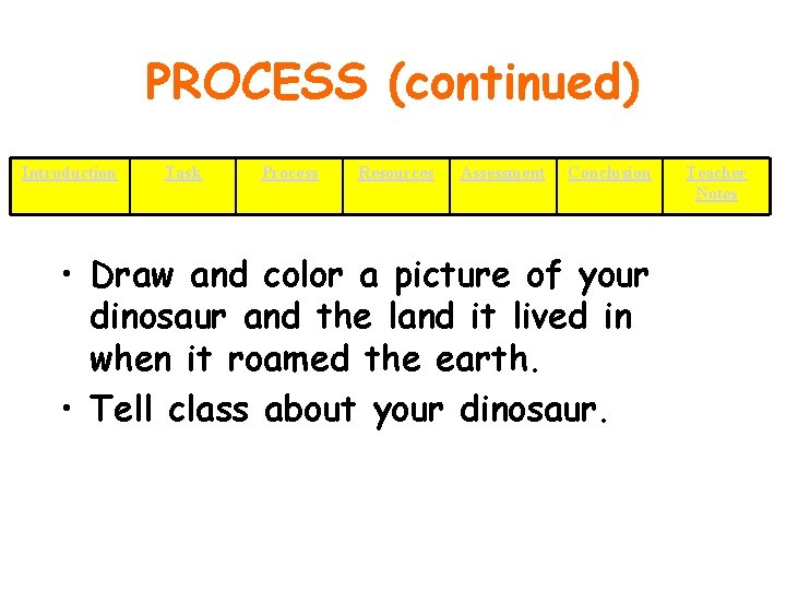 PROCESS (continued) Introduction Task Process Resources Assessment Conclusion • Draw and color a picture