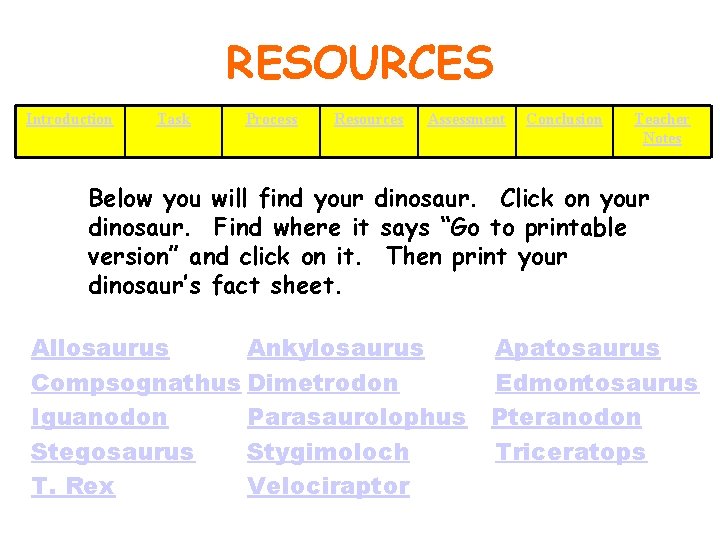 RESOURCES Introduction Task Process Resources Assessment Conclusion Teacher Notes Below you will find your