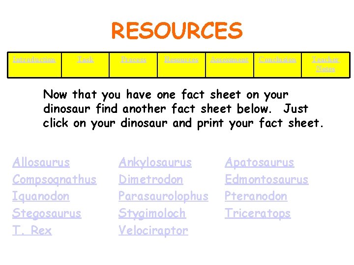 RESOURCES Introduction Task Process Resources Assessment Conclusion Teacher Notes Now that you have one