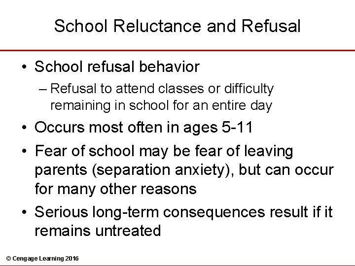 School Reluctance and Refusal • School refusal behavior – Refusal to attend classes or