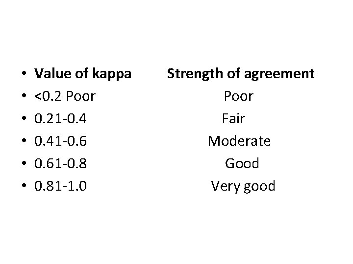  • • • Value of kappa <0. 2 Poor 0. 21 -0. 41