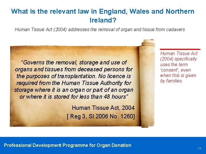 What is the relevant law in England, Wales and Northern Ireland? Human Tissue Act