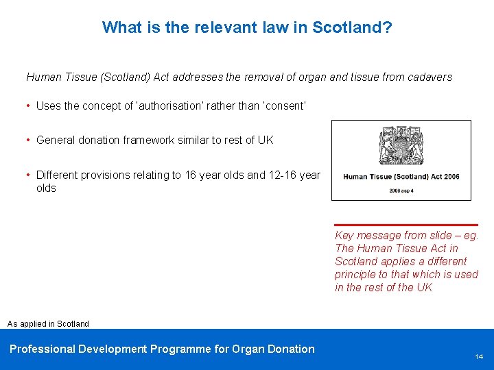 What is the relevant law in Scotland? Human Tissue (Scotland) Act addresses the removal
