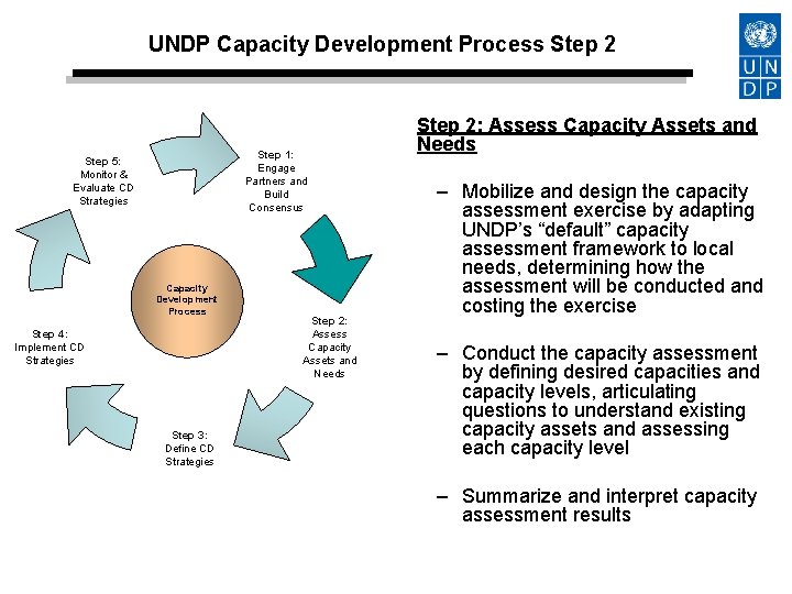 UNDP Capacity Development Process Step 2 Step 1: Engage Partners and Build Consensus Step
