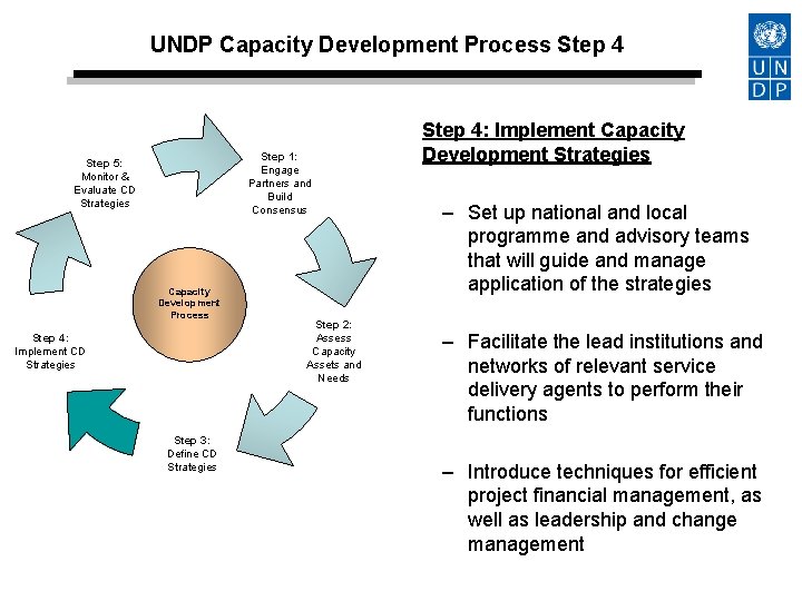 UNDP Capacity Development Process Step 4 Step 1: Engage Partners and Build Consensus Step