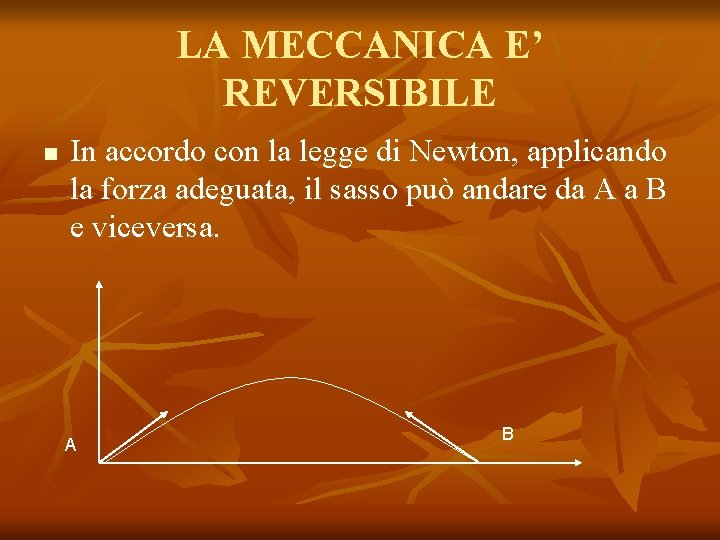 LA MECCANICA E’ REVERSIBILE n In accordo con la legge di Newton, applicando la