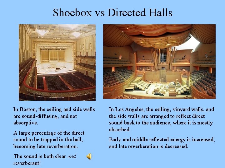 Shoebox vs Directed Halls In Boston, the ceiling and side walls are sound-diffusing, and