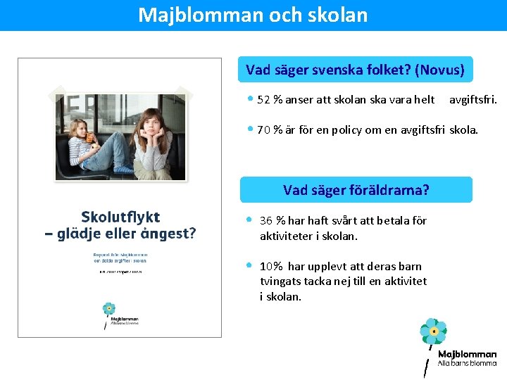 Majblomman och skolan Vad säger svenska folket? (Novus) • 52 % anser att skolan