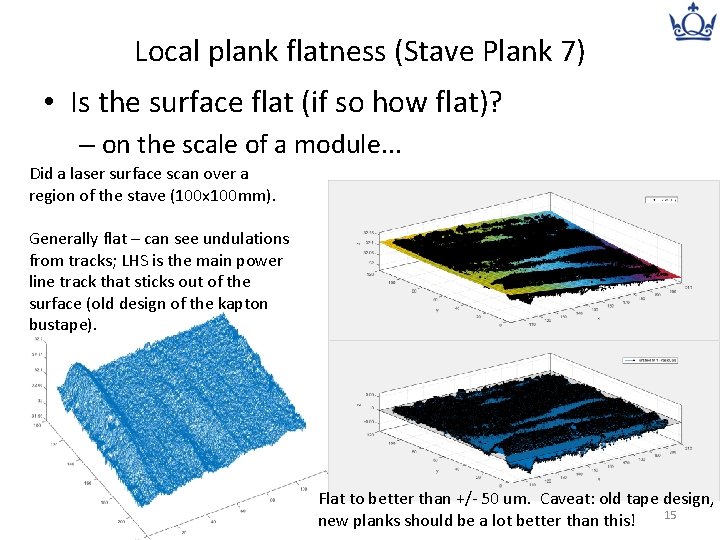 Local plank flatness (Stave Plank 7) • Is the surface flat (if so how